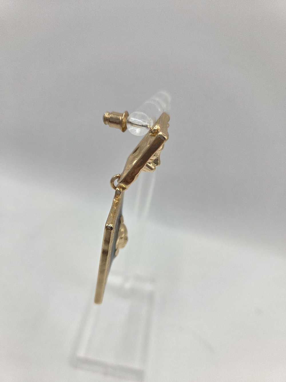 Mikayla Gold Lion Head Post With Dangle Lion Head Set In Black Enamel Earrings - Picture 8 of 9